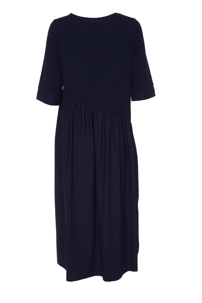 Naya Jersey Dress with contrast fabric gathered skirt  Navy Or Mink