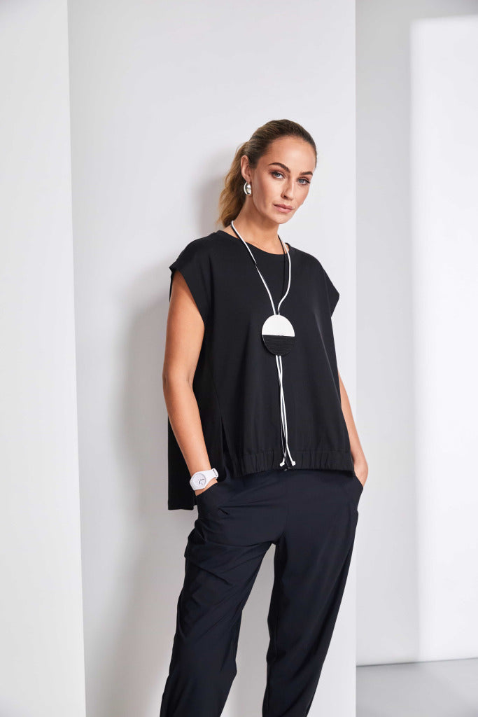 Naya Cotton Cap sleeve top with elastic hem in Black or White  Nas25121
