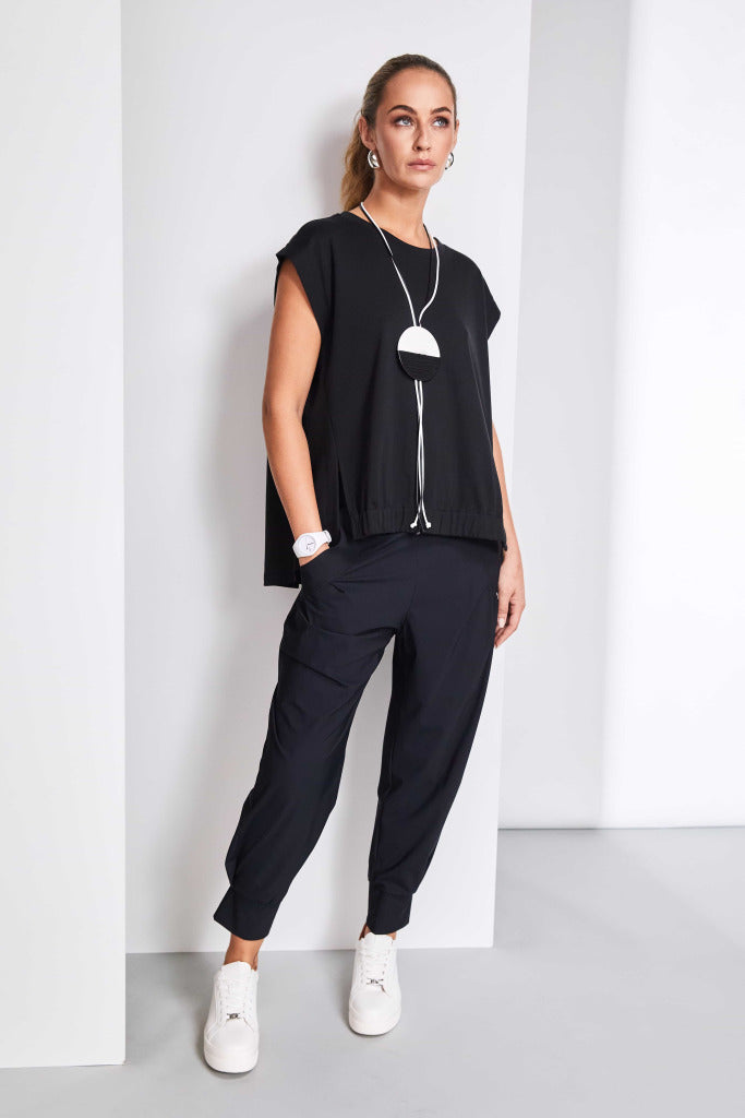 Naya Cotton Cap sleeve top with elastic hem in Black or White  Nas25121