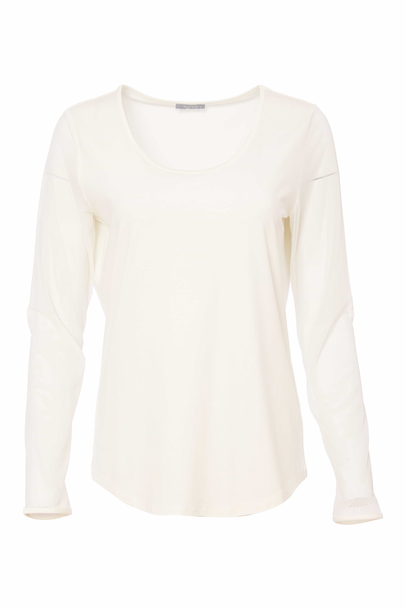 Naya Jersey Round neck top with Mesh Sleeve Black or Cream Nas25106
