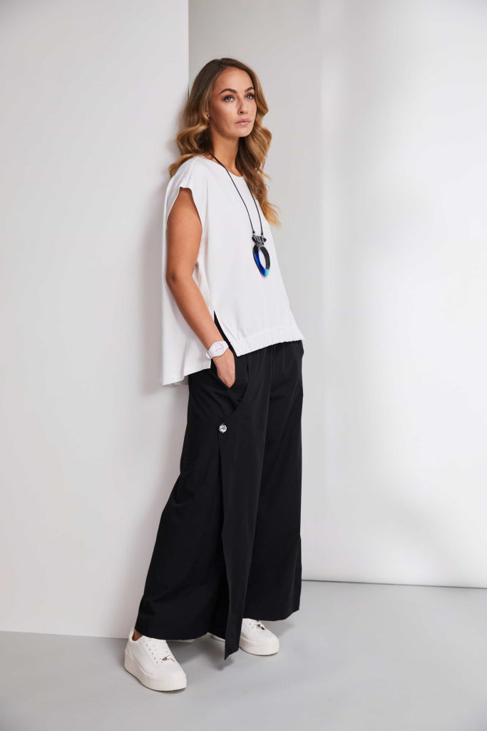 Naya Cotton Cap sleeve top with elastic hem in Black or White  Nas25121