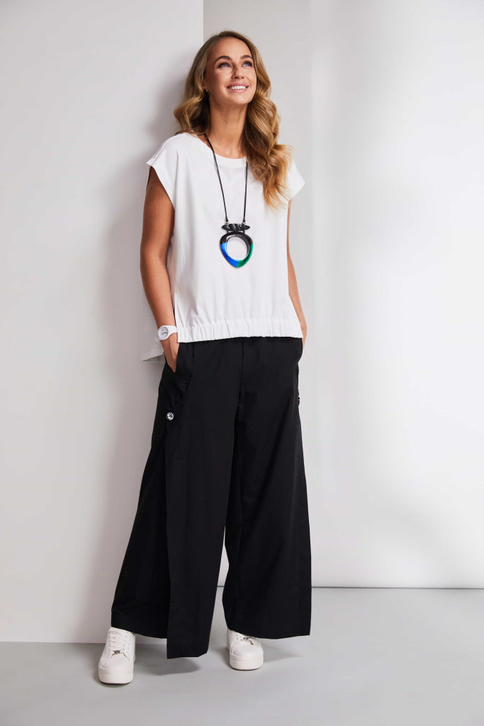 Naya Cotton Cap sleeve top with elastic hem in Black or White  Nas25121