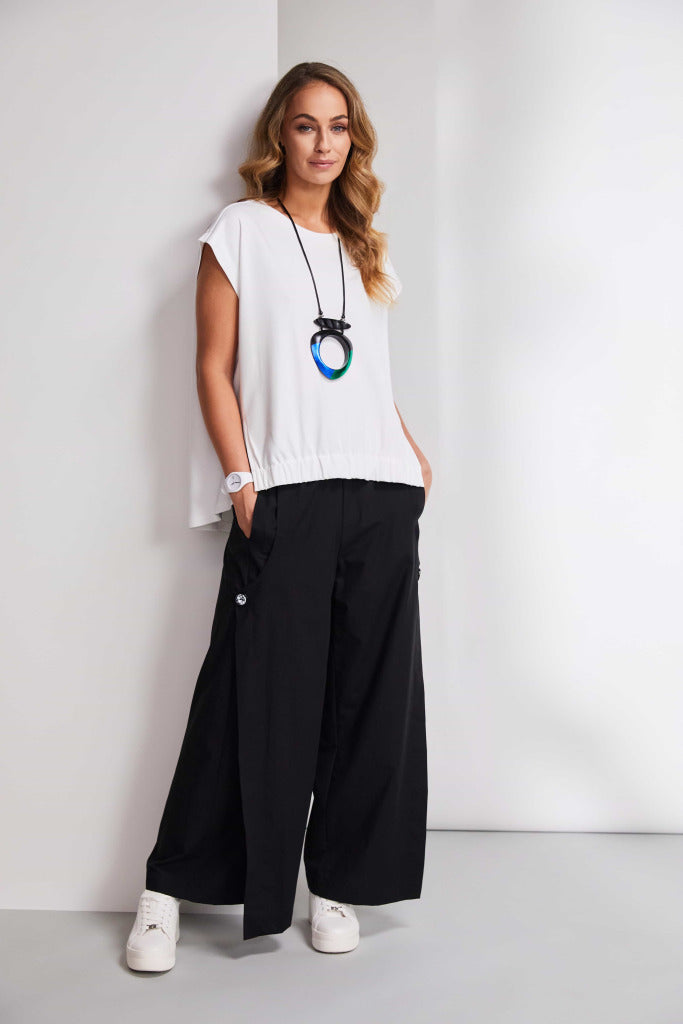 Naya Cotton Cap sleeve top with elastic hem in Black or White  Nas25121