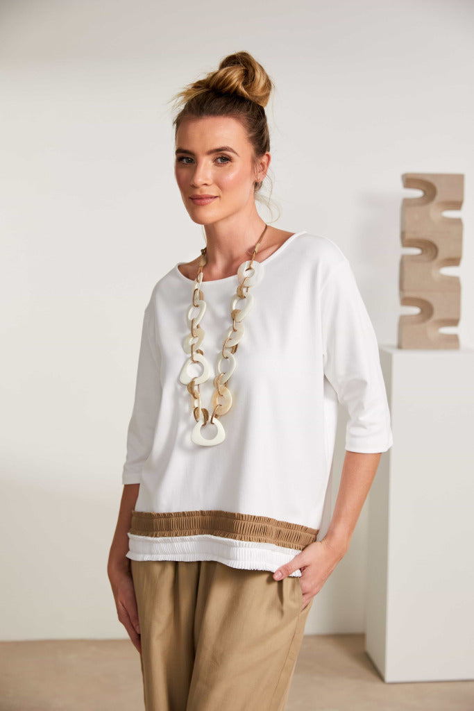 Naya Jersey top with pleated colour trim hemline Nas25123