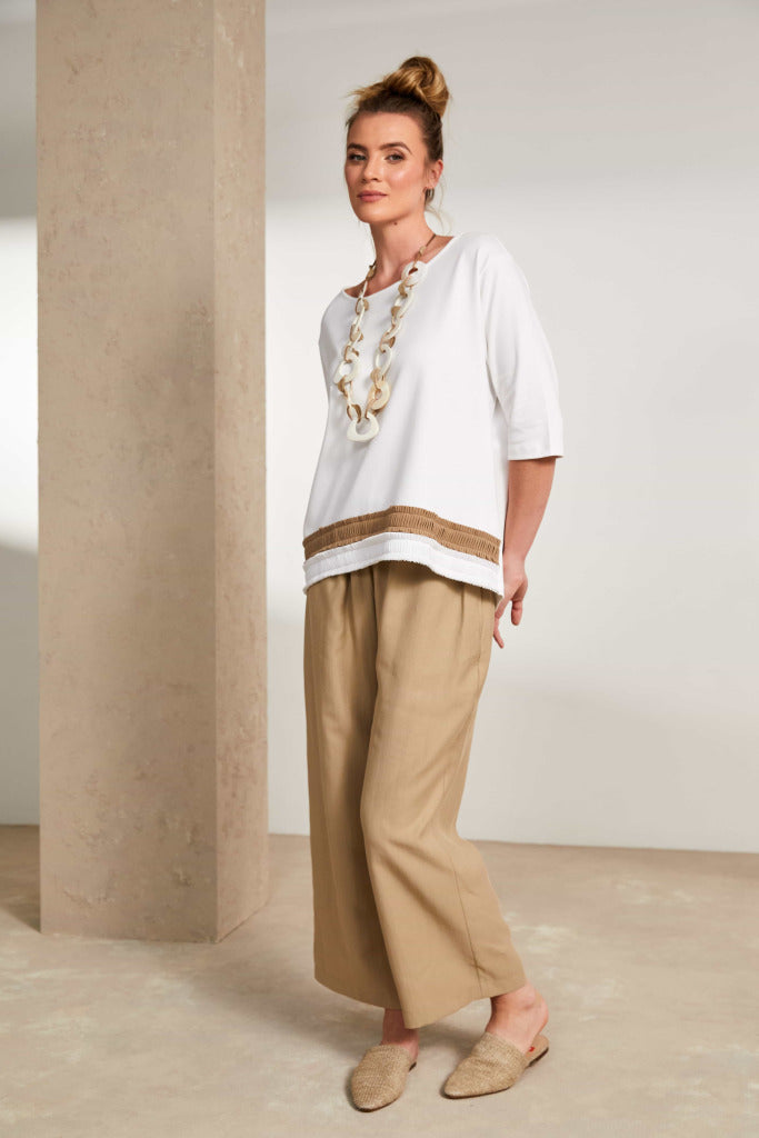Naya Jersey top with pleated colour trim hemline Nas25123