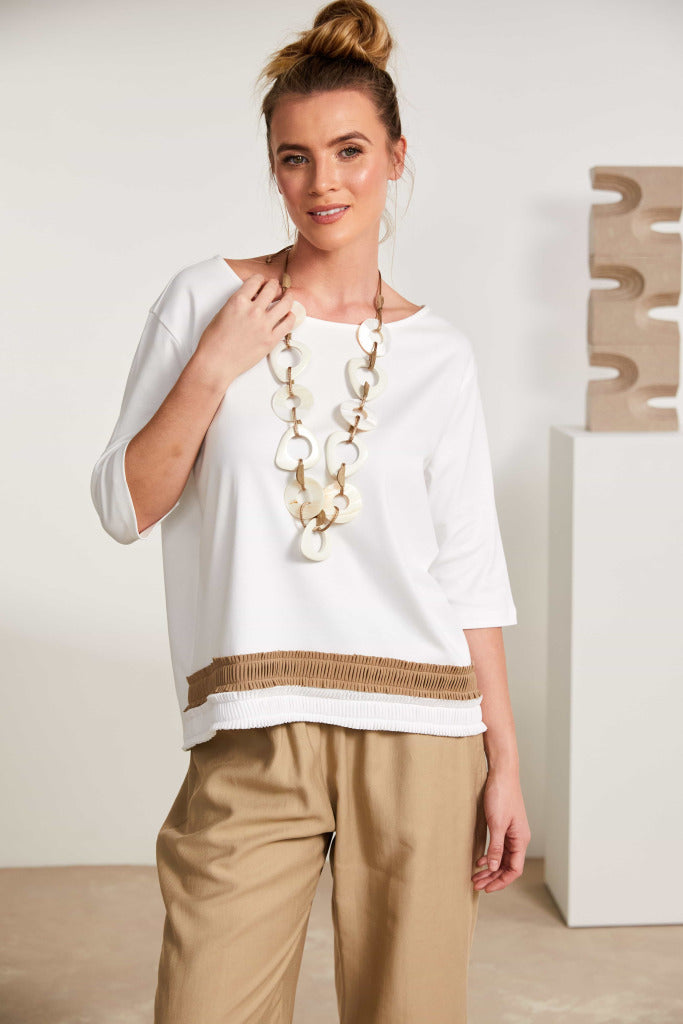 Naya Jersey top with pleated colour trim hemline Nas25123