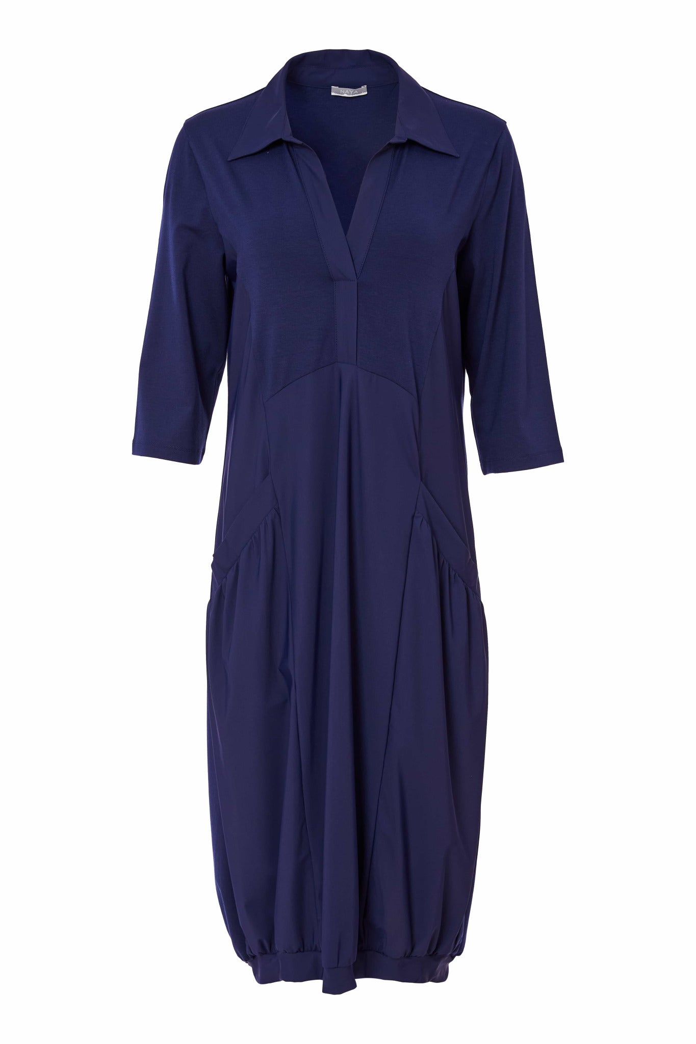 Naya Collar dress with puff ball skirt and hem panel in Navy   Nas25135