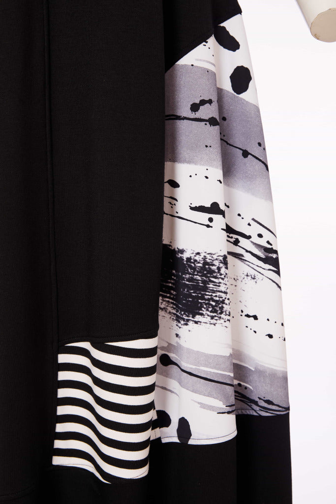 Naya Black and White Round Neck dress with contrast section Nas25140