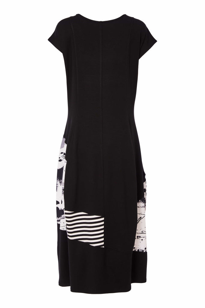Naya Black and White Round Neck dress with contrast section Nas25140