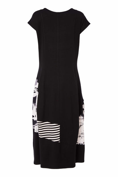 Naya Black and White Round Neck dress with contrast section Nas25140