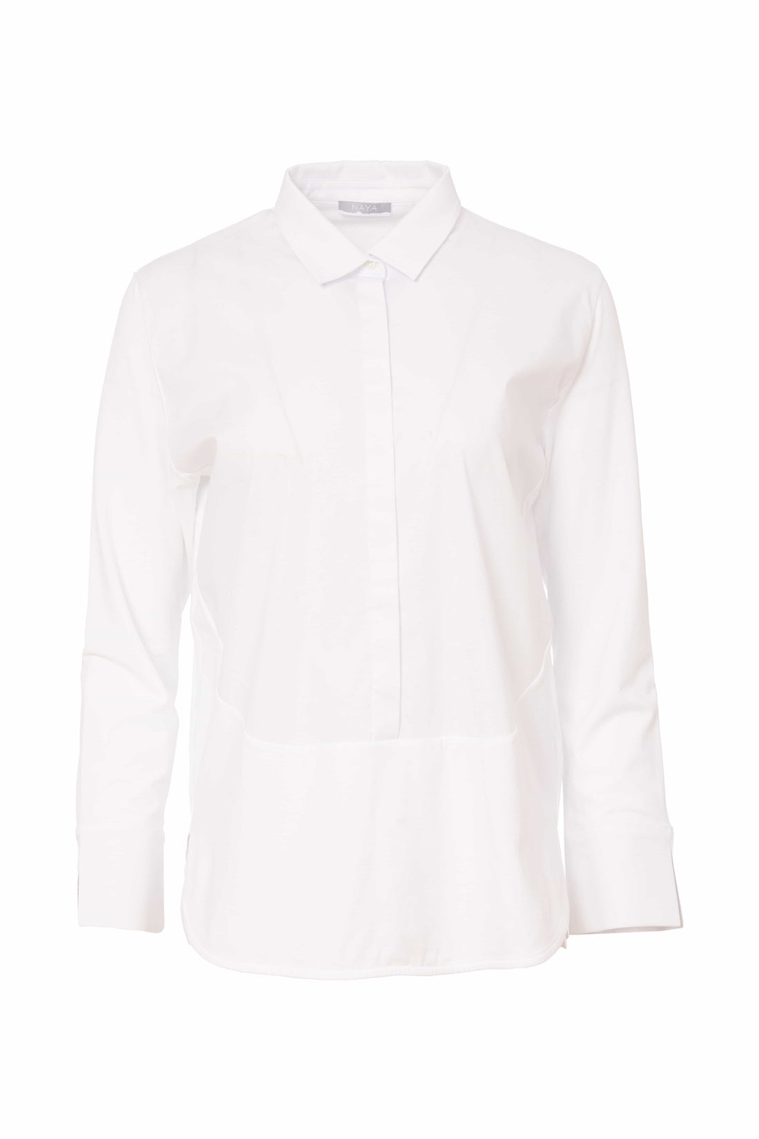 Naya Crisp White Cotton Shirt with Split cuff and rounded hem Nas25141