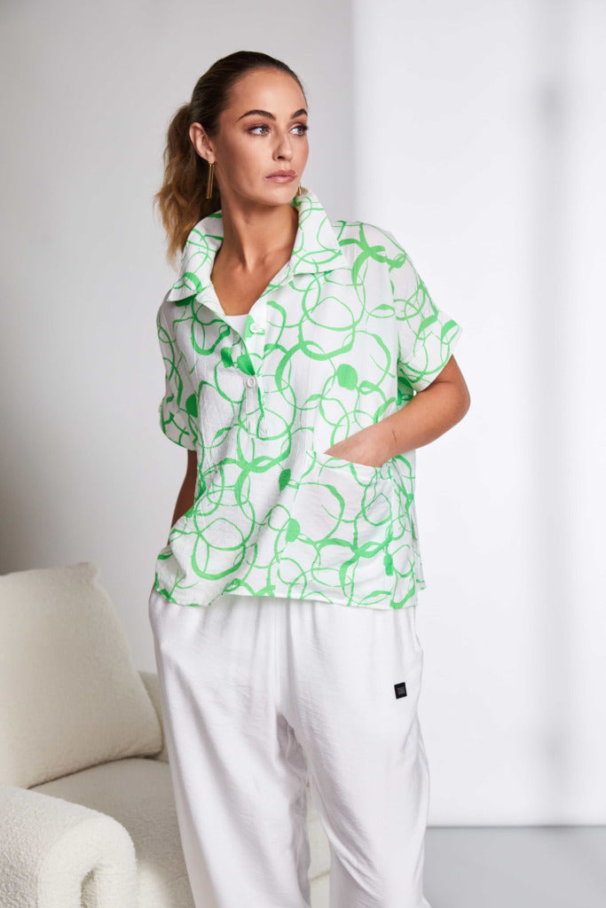 Naya Circular squiggle print button through blouse Nas25143