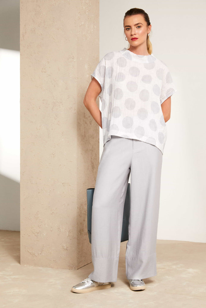 Naya crinkle high neck top in White and Silver spot Nas25155