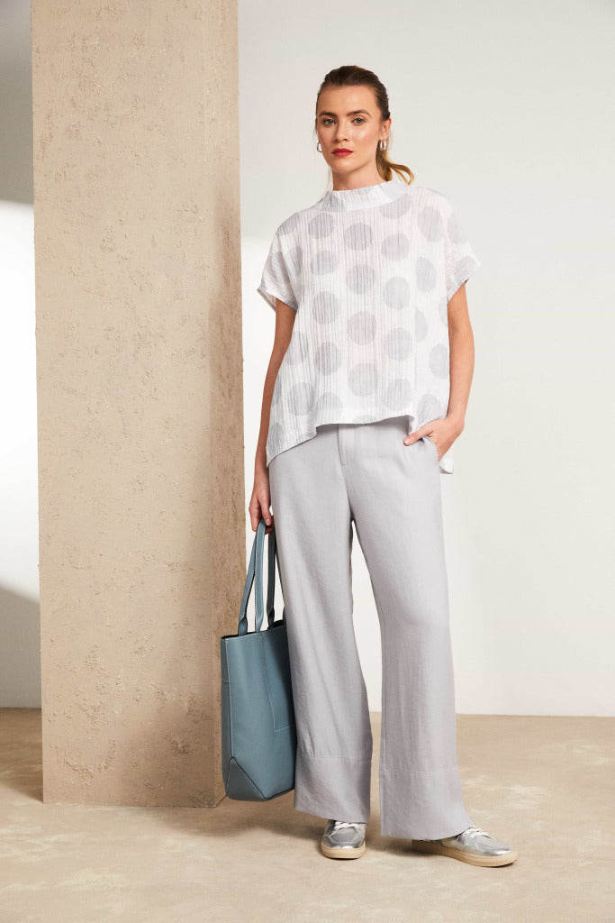 Naya crinkle high neck top in White and Silver spot Nas25155