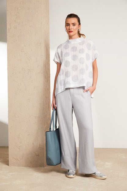 Naya crinkle high neck top in White and Silver spot Nas25155