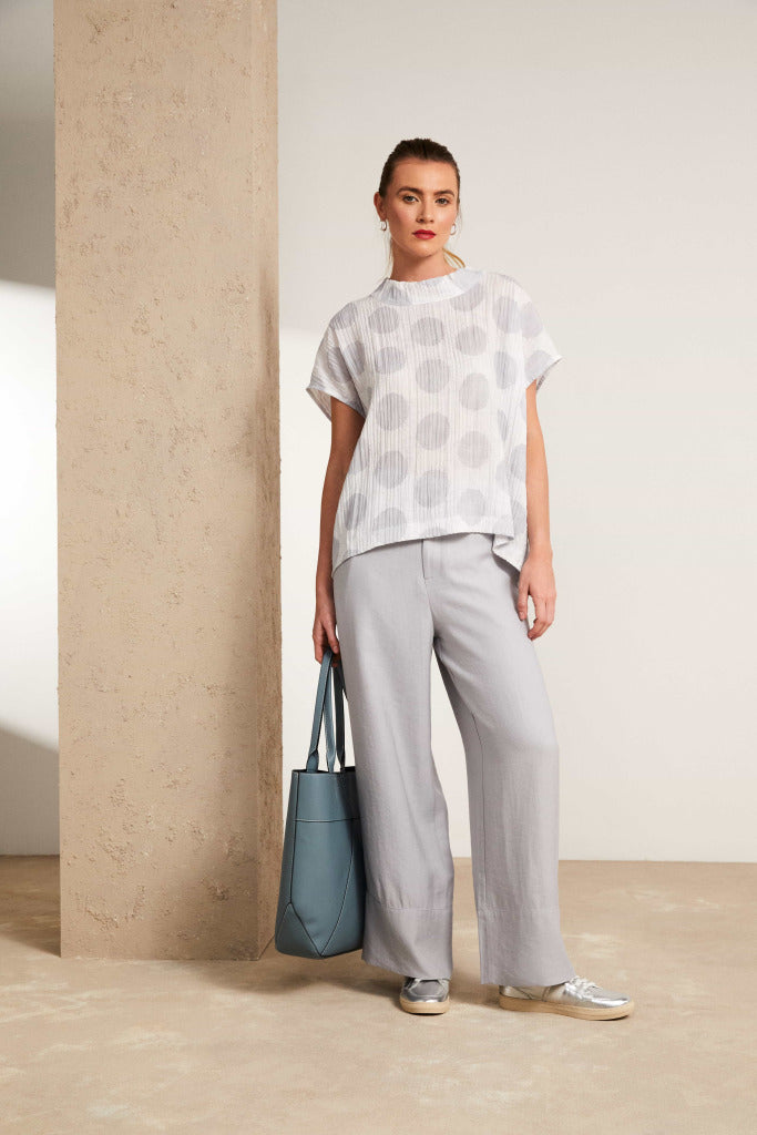 Naya crinkle high neck top in White and Silver spot Nas25155