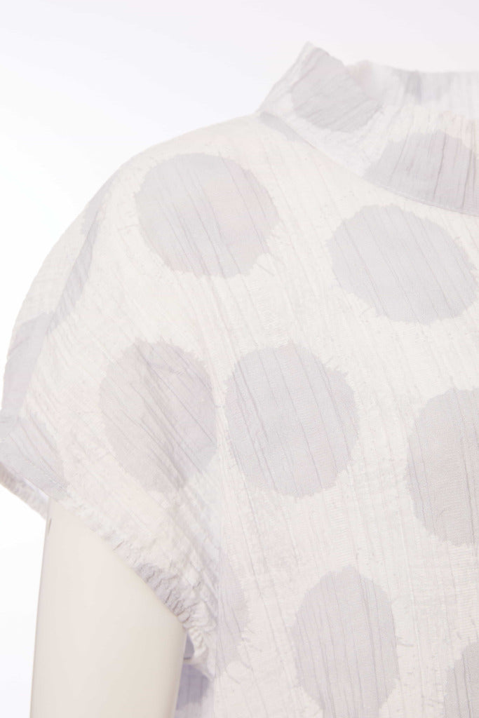 Naya crinkle high neck top in White and Silver spot Nas25155