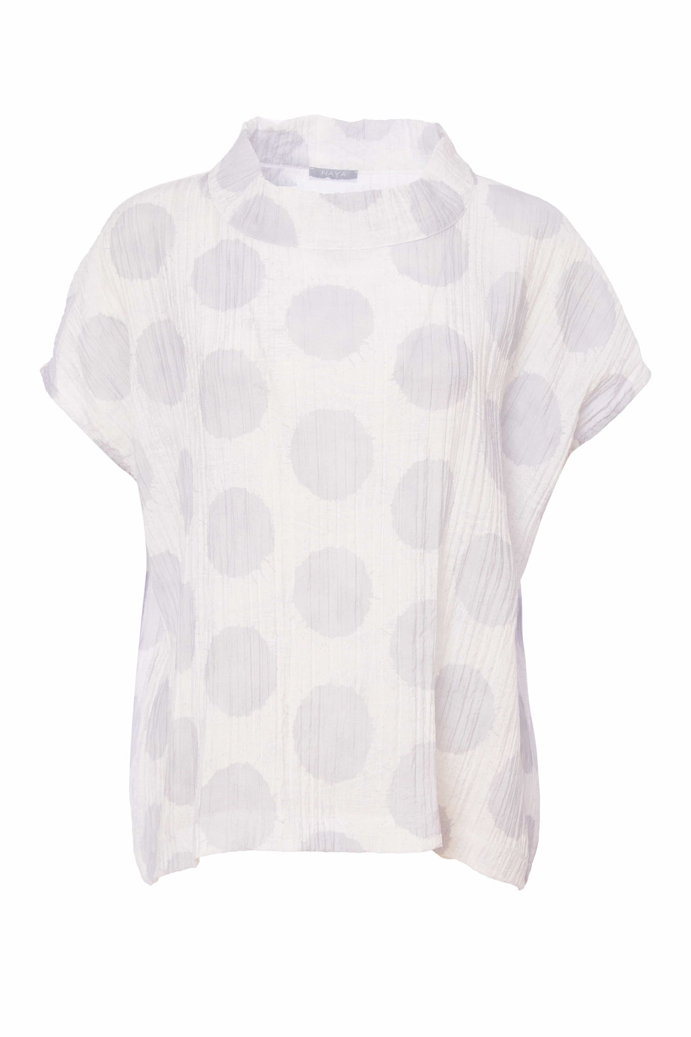 Naya crinkle high neck top in White and Silver spot Nas25155