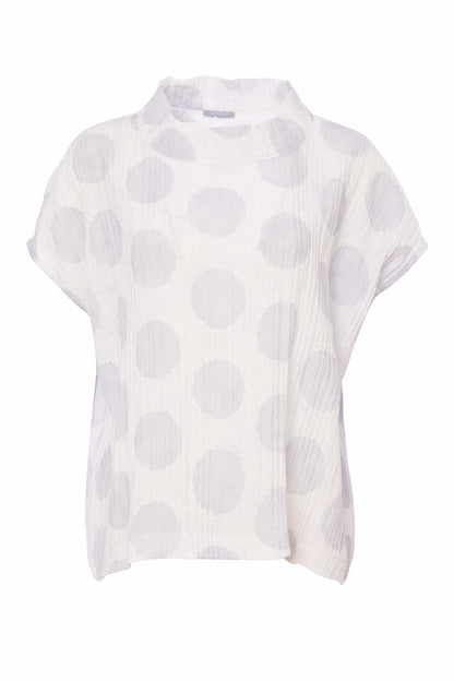 Naya crinkle high neck top in White and Silver spot Nas25155