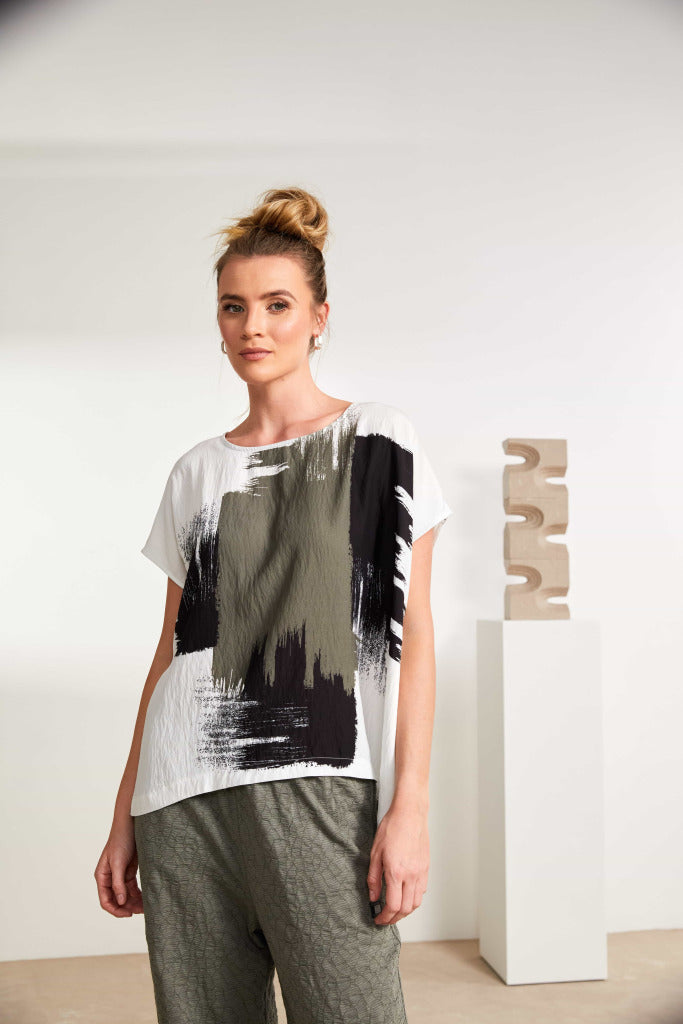 Naya brush stroke round neck top  Nas25172