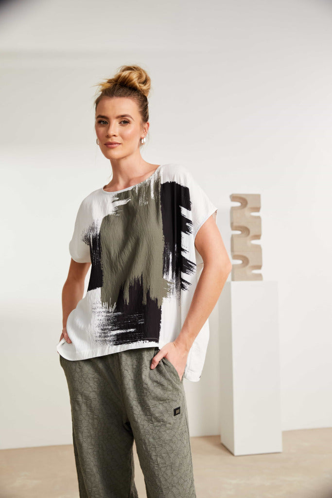 Naya brush stroke round neck top  Nas25172