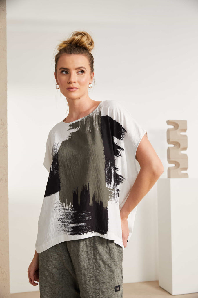 Naya brush stroke round neck top  Nas25172