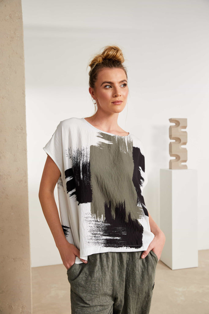 Naya brush stroke round neck top  Nas25172