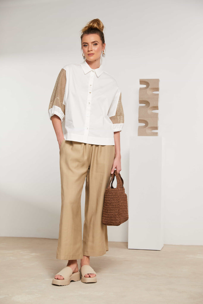 Naya Cotton Shirt with contrast fudge mesh sleeve Nas25179