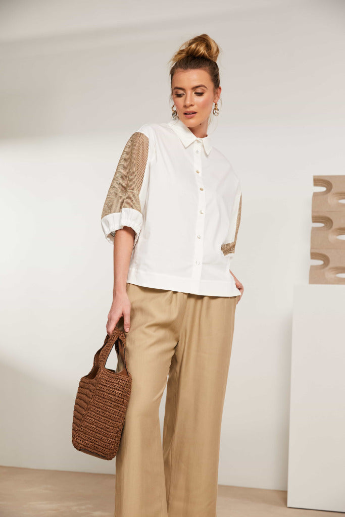 Naya Cotton Shirt with contrast fudge mesh sleeve Nas25179
