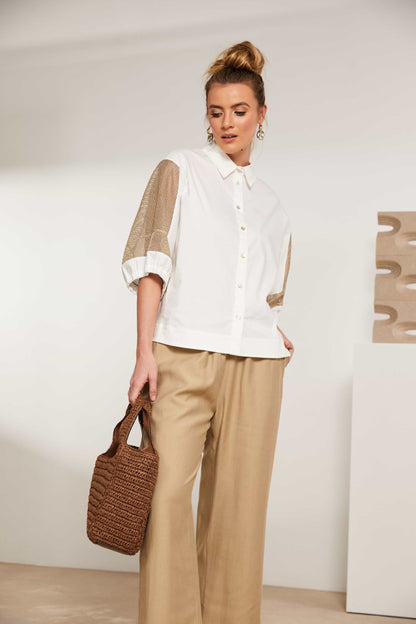 Naya Cotton Shirt with contrast fudge mesh sleeve Nas25179