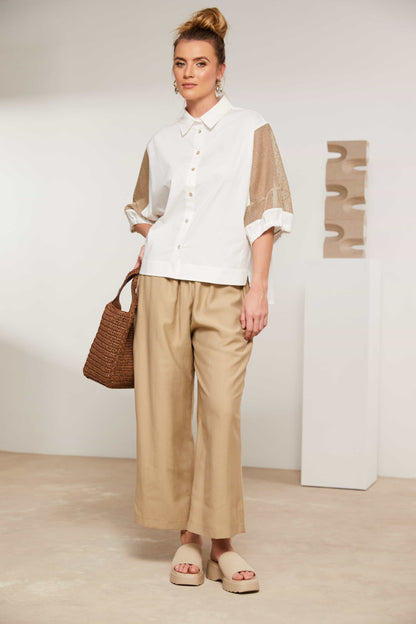 Naya Cotton Shirt with contrast fudge mesh sleeve Nas25179