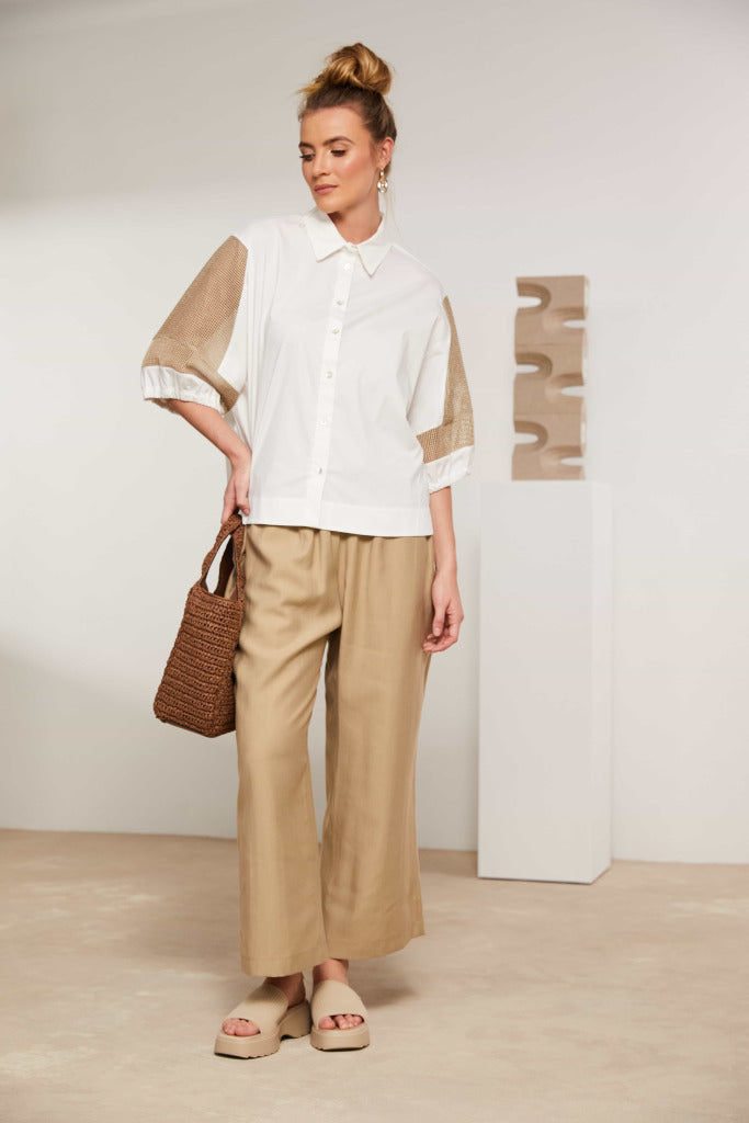 Naya Cotton Shirt with contrast fudge mesh sleeve Nas25179