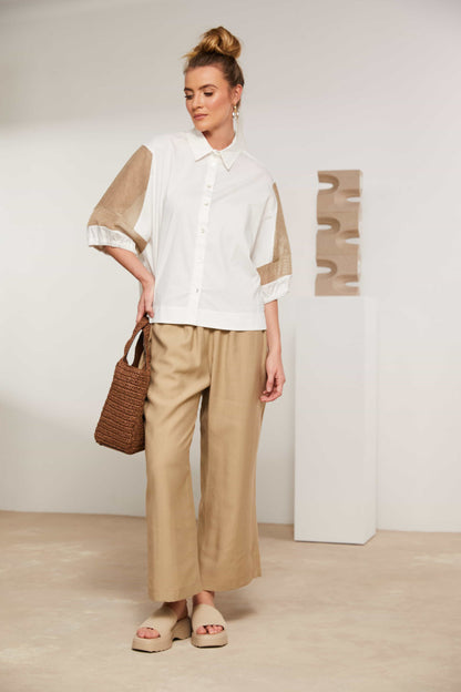 Naya Cotton Shirt with contrast fudge mesh sleeve Nas25179