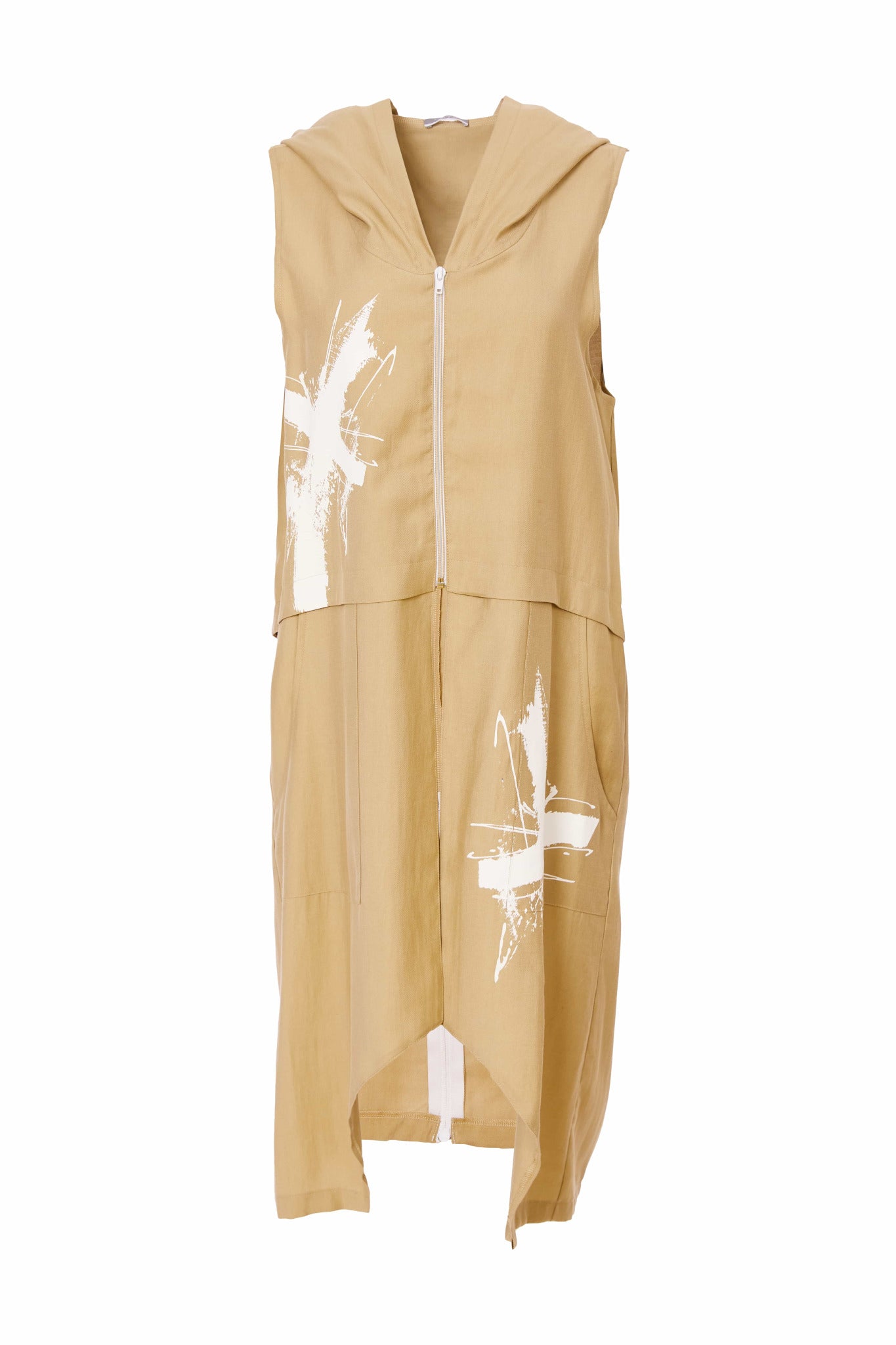 Naya Placement Print long Waistcoat in Fudge and cream Nas25180