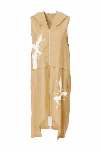 Naya Placement Print long Waistcoat in Fudge and cream Nas25180