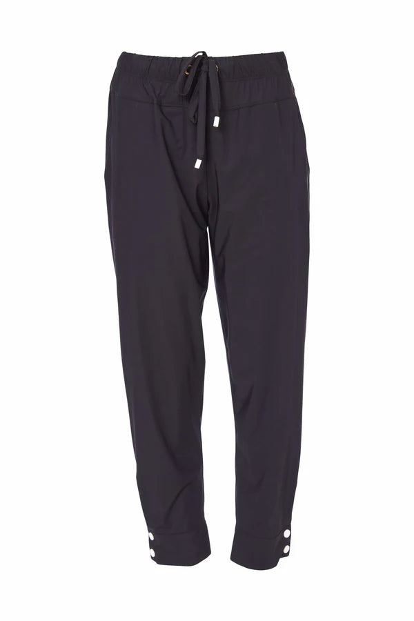 Naya Travel Fabric Slim leg trouser with drawstring waist and stud detail at hem in  Cocoa or Black  Naw25154