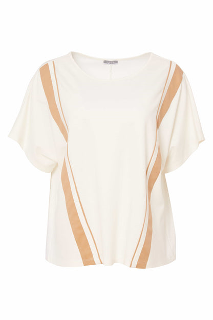 Naya Round neck cream top with fudge vertical panels  Nas25191