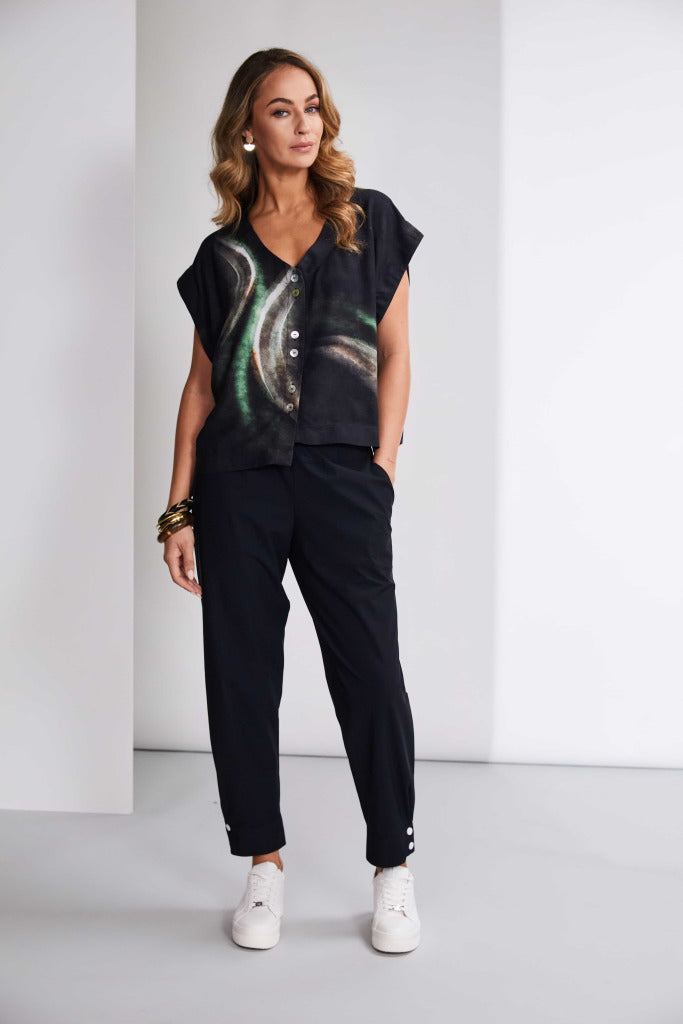 Naya Brushed stroke print blouse with curved hemline Nas25213