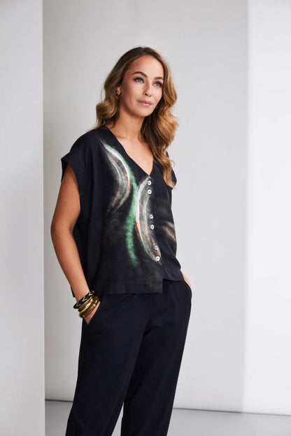 Naya Brushed stroke print blouse with curved hemline Nas25213