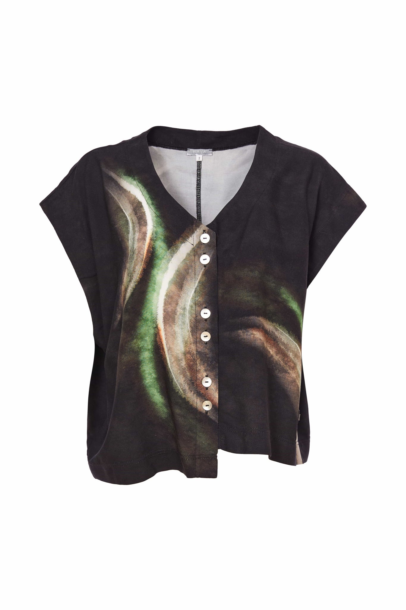 Naya Brushed stroke print blouse with curved hemline Nas25213