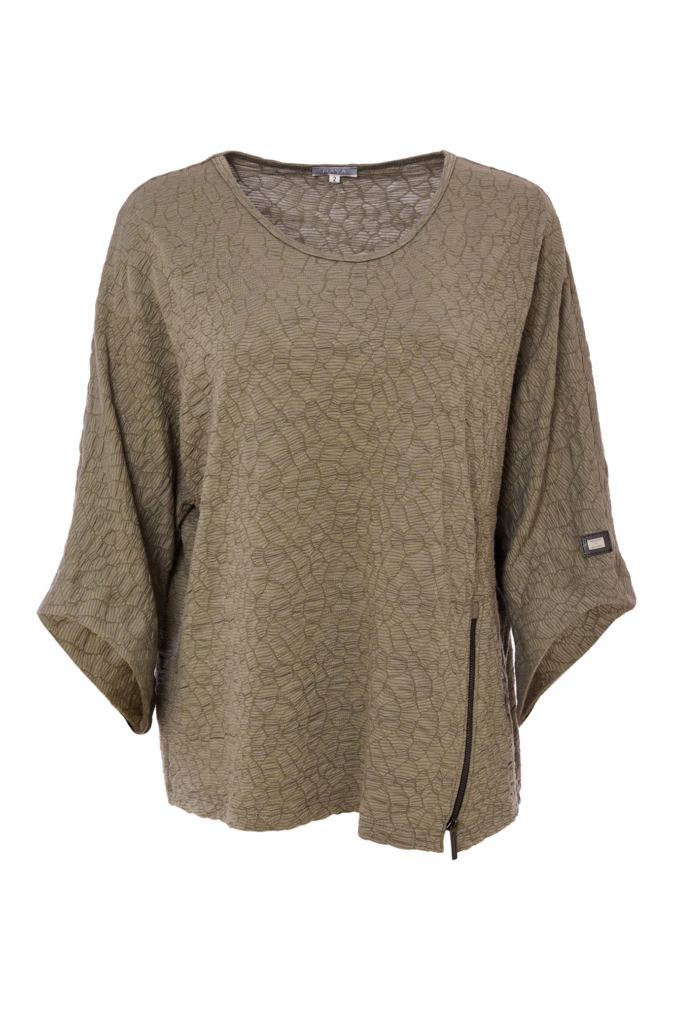 Naya Bubble fabric Top with zip detail in Silver Or Army Green Nas25221