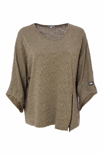Naya Bubble fabric Top with zip detail in Silver Or Army Green Nas25221