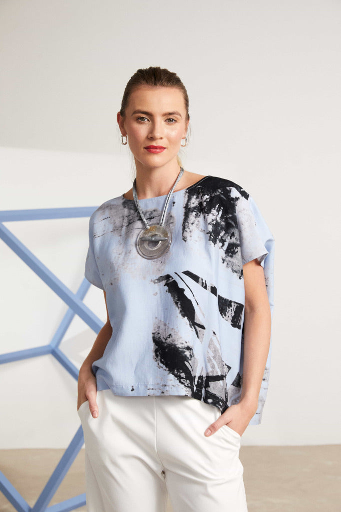 Naya Graphic marble print top in blue  Nas25257