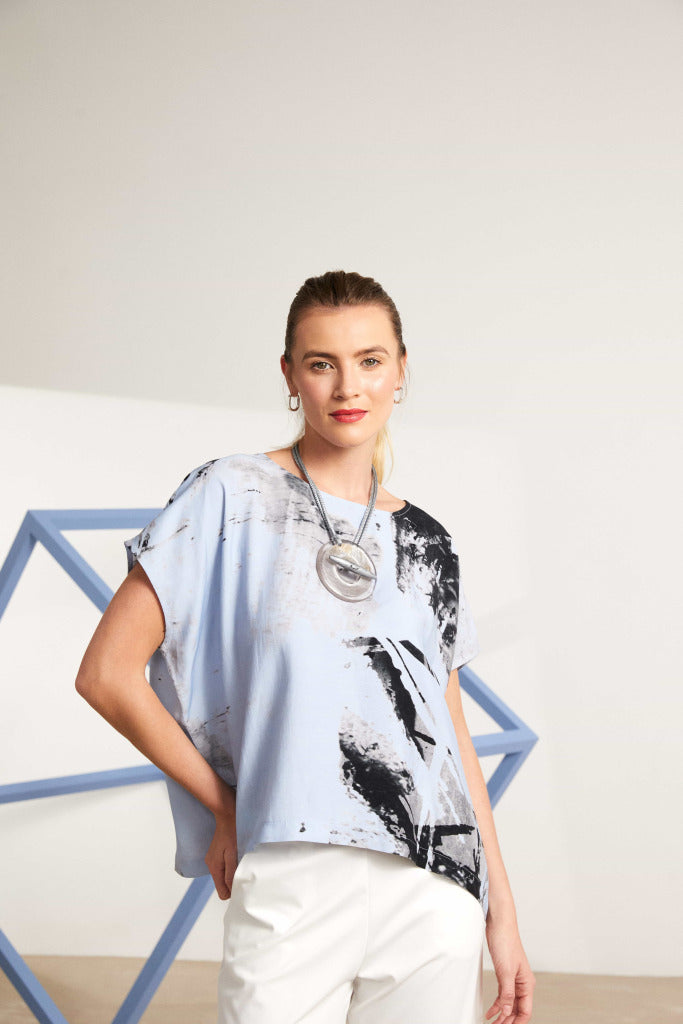 Naya Graphic marble print top in blue  Nas25257