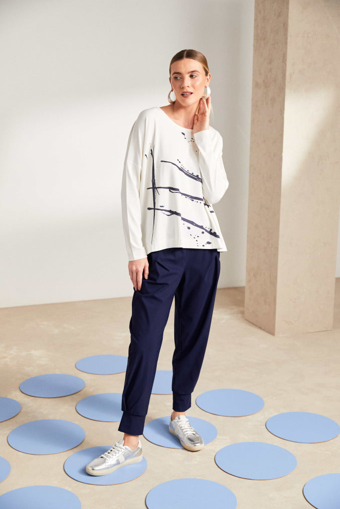Naya Brushstroke print top in Sand Black, Or French Blue and white Nas25288