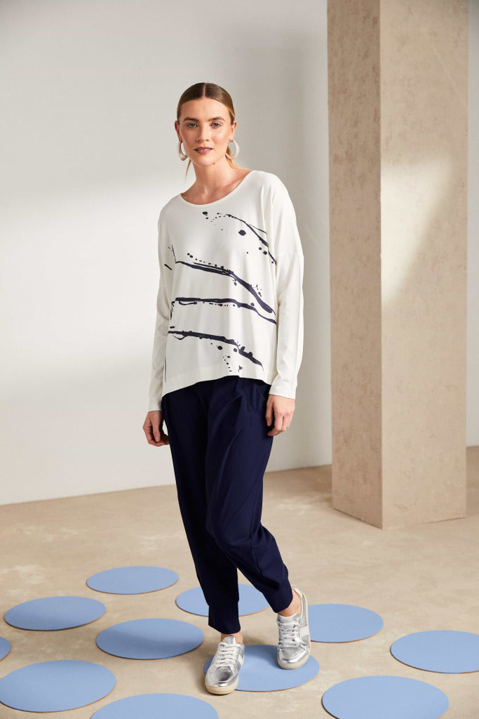 Naya Brushstroke print top in Sand Black, Or French Blue and white Nas25288