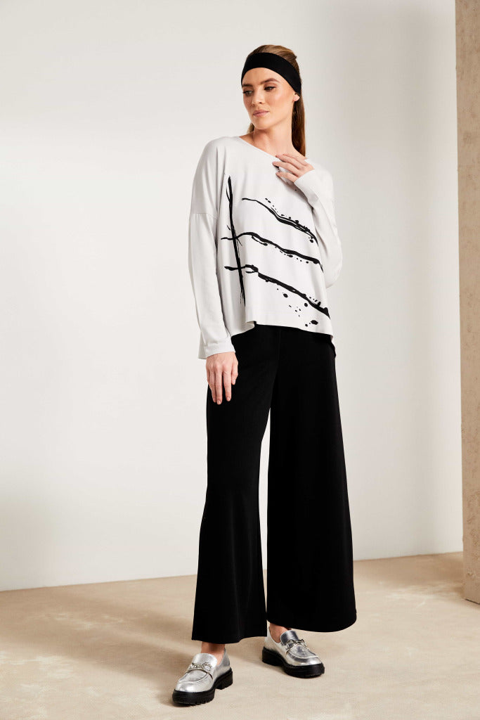 Naya Brushstroke print top in Sand Black, Or French Blue and white Nas25288