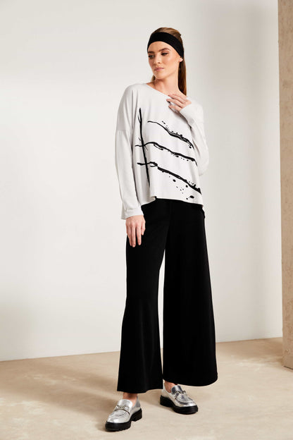 Naya Brushstroke print top in Sand Black, Or French Blue and white Nas25288