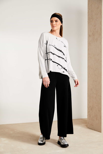 Naya Brushstroke print top in Sand Black, Or French Blue and white Nas25288