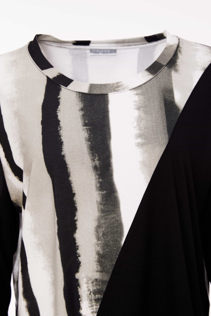 Naya Long Sleeve Tie dye stripe top with contrast side panel and hem band Nas25299